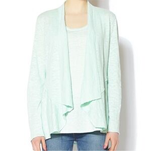 EIlEEN FISHER Seafoam Green Organic Linen Lightweight Open Cardigan Sweater